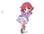  1girl :3 animated animated_gif blunt_bangs boots brown_footwear chibi closed_mouth idolmaster idolmaster_million_live! idolmaster_million_live!_theater_days nonohara_akane open_mouth ranka_(tonbo) red_eyes red_hair short_hair simple_background solo tongue tongue_out white_background 