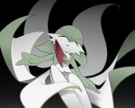  black_background bob_cut closed_eyes colored_skin dress falling gardevoir green_hair lotosu multicolored_skin parted_lips pokemon pokemon_(creature) simple_background two-tone_skin white_dress white_skin 