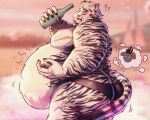 anthro arknights belly beverage big_belly big_butt big_moobs black_clothing black_stripes black_thong black_underwear blep bottle butt clothed clothing container cross-popping_vein eye_scar facial_scar felid fur holding_beverage holding_bottle holding_container holding_object huge_belly huge_butt hypergryph looking_back male mammal moobs morbidly_obese morbidly_obese_anthro morbidly_obese_male motion_lines mountain_(arknights) obese obese_anthro obese_male overweight overweight_anthro overweight_male pantherine pink_tongue question_mark rear_view ryuhayabusa7644 scar solo stripes studio_montagne thick_thighs thong tiger tongue tongue_out topless topless_anthro topless_male underwear white_body white_fur wide_hips