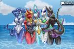 2017 amber_(ncad) anthro beach beatrice_(ncad) bikini blaziken clothing crossgender digital_drawing_(artwork) digital_media_(artwork) disguise female generation_2_pokemon generation_3_pokemon generation_6_pokemon group hi_res latex latex_clothing latex_skinsuit legendary_pokemon libra-11 lugia luna_(ncad) mtf_crossgender nintendo noivern one-piece_swimsuit pokemon pokemon_(species) skinsuit sophie_(ncad) suicune swimwear tight_clothing