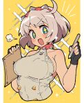  1girl black_gloves blush breasts collar elphelt_valentine fingerless_gloves gloves green_eyes grey_hair guilty_gear guilty_gear_strive hairband itsuka_neru large_breasts looking_at_viewer open_mouth short_hair sideboob smile solo spiked_collar spiked_hairband spikes upper_body 