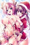  animal_ears breast_grab breasts brown_hair bukkake christmas cum futa_with_futa futanari grabbing handjob hat kashi lactation large_breasts long_hair multiple_girls multiple_penises nipple_tweak nipples original panties penis pink_hair santa_costume santa_hat thighhighs topless twintails underwear 