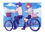  1boy 1girl absurdres bad_source bicycle cloud cloudy_sky commission commissioner_upload highres kickthat_can persona persona_3 simple_background sky smile takeba_yukari tandem_bicycle yuuki_makoto_(persona_3) 