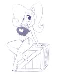 2016 activision anthro bandicoot bell big_breasts breasts cat_lingerie choker cleavage_cutout clothed clothing coco_bandicoot crash_bandicoot_(series) crate cutout eyebrows feet female fingers hair hi_res jewelry lingerie long_hair looking_at_viewer mammal marsupial monochrome navel necklace nitro ponytail simple_background sitting solo toes white_background