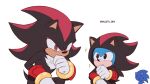  3boys animal_nose artist_name black_eyes black_fur blue_fur clenched_hand cosplay furry furry_male gloves gold_bracelet hallsth-eien hedgehog hedgehog_boy hedgehog_ears hedgehog_tail highres hood hoodie multiple_boys red_eyes red_fur shadow_the_hedgehog shadow_the_hedgehog_(cosplay) simple_background sonic_(series) sonic_generations sonic_the_hedgehog sonic_x_shadow_generations star_(sky) tail two-tone_fur white_background white_gloves 