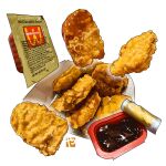  chicken_nuggets copyright_name english_commentary food_focus mcdonald&#039;s no_humans sauce simple_background sparkle studiolg wcdonald&#039;s white_background 