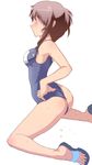  armpits ass bad_id bad_pixiv_id brown_hair copyright_request cum feet kneeling one-piece_swimsuit sandals school_swimsuit short_hair solo spread_legs sweat swimsuit tabigarasu 