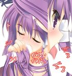  1girl arikawa_satoru clannad fellatio fujibayashi_kyou hairjob hetero long_hair lowres oral penis purple_hair 