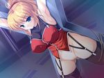  armpits bdsm blonde_hair bondage bottomless bound censored cross_of_saint_andrew crucifixion excellen_browning garter_belt rope solo super_robot_wars team-tanabe thighhighs 
