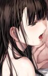  2girls after_cunnilingus brown_eyes brown_hair commentary_request highres long_hair multiple_girls nude open_mouth original pussy pussy_juice pussy_juice_trail sweat takekawa_shin tongue tongue_out yuri 