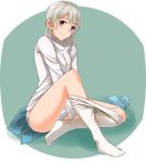  1girl blonde_hair eila_ilmatar_juutilainen highres hiroshi_(hunter-of-kct) long_hair looking_at_viewer panties pantyhose partially_undressed purple_eyes smile solo strike_witches sweater thighs underwear white_legwear white_panties world_witches_series 
