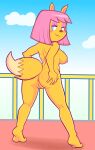 absurd_res anthro anus barefoot blackmore blush breasts butt butt_grab canid canine cloud feet female flash fox hand_on_butt hi_res interactive looking_back mammal nipples nude parappa_the_rapper paula_fox rapper solo sony_corporation sony_interactive_entertainment tail