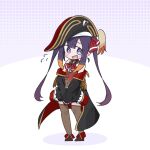  1girl @_@ bangs blush cosplay hair_ribbon hat highres hololive hololive_english houshou_marine houshou_marine_(cosplay) long_hair multicolored_hair ninomae_ina&#039;nis pointy_ears potato7192 purple_hair ribbon skirt tentacle_hair thighhighs twintails virtual_youtuber white_background 
