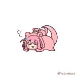  1girl absurdres blush_stickers bocchi_the_rock! chibi chibi_only closed_eyes commentary cosplay crossover gotoh_hitori highres nostrils one_side_up open_mouth pink_hair simple_background slowpoke slowpoke_(cosplay) solo twitter_username white_background yakotako 