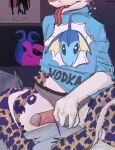 absurd_res animal_print anthro bed cheetah_print clothed clothing eeveelution erection forked_tongue frantzez_(frantzez) furniture generation_1_pokemon gripping_balls hi_res long_nails male mothaala multi_tail nintendo on_bed pokemon pokemon_(species) sergal solo tail tongue vaporeon