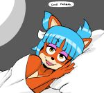  activision anthro bed_sheet bedding bedroom_eyes blue_hair crash_bandicoot_(series) crash_team_racing_(series) female hair lipstick looking_at_viewer makeup mario-grant megumi_bandicoot narrowed_eyes nude pillow seductive solo suggestive video_games 