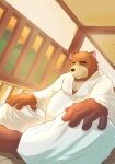  afternoon anthro bear detailed_background juuichi_mikazuki lotus_pose male mammal meditation morenatsu plant solo temple tree wo 