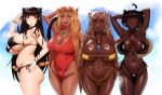  animal_humanoid big_breasts bikini blush bodily_fluids breasts cat_humanoid clothing dark_body dark_skin felid felid_humanoid feline feline_humanoid female hi_res huge_breasts humanoid kevbot looking_at_viewer mammal mammal_humanoid one-piece_swimsuit sweat swimwear 