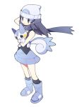  1girl artist_request beanie blue_eyes blue_hair blue_theme dawn_(pokemon) hat highres holding holding_pokemon pachirisu pokemon pokemon_(creature) pokemon_dppt solo_focus third-party_source white_background 
