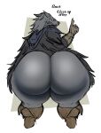  anthro big_butt blaidd_(elden_ring) bubble_butt butt butt_only canid canine canis clothed clothed/nude clothing dialogue ears_back elden_ring from_behind_position fromsoftware fur gesture girly glistening glistening_butt grey_body grey_fur hi_res huge_butt huge_hips huge_thighs looking_at_another looking_at_viewer looking_back male mammal muscular muscular_anthro muscular_male nude one_tone_fur pivoted_ears pointing pointing_up presenting presenting_hindquarters propositioning rear_view serious sex simple_background snackdumpster solo suggestive talking_to_viewer teasing thick_thighs video_games white_background wide_hips wolf yellow_eyes 