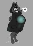  &lt;3 abdominal_bulge anthro big_butt blush breasts butt canid canine chest_tuft chubby_anthro chubby_gynomorph cleavage cloak cloak_only clothed clothing collar coriander_(wonderslug) curled_tail fangs glowing_belly grey_background gynomorph half-closed_eyes hooded hooded_cloak huge_butt intersex lube lube_drip mammal monochrome narrowed_eyes orb pondering_my_orb simple_background slightly_chubby smile solo studded_collar thick_thighs trans_(lore) trans_woman_(lore) tuft were werecanid werecanine werewolf wide_hips wonderslug_(artist) 