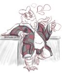 anthro avian back_wings barbertos_troulasorn_(undergreysnest) beak belly_overhang bird cheek_tuft chest_tuft claws clothed clothing colored_sketch container cup dated dungeons_and_dragons facial_tuft feathers feet finger_claws gesture great_horned_owl hand_gesture hasbro head_tuft horned_owl jockstrap leaning_on_table male moobs mug open_beak open_mouth overweight overweight_male owl owlin partially_clothed pattern_clothing pattern_underwear plaid plaid_clothing plaid_jockstrap plaid_underwear robe signature sketch solo speech_bubble talon_hands talons thought_bubble toe_claws toes true_owl tuft undergreysnest underwear wings wizards_of_the_coast