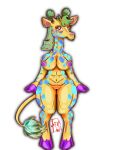  abs animal_print anthro blush breasts concept_art equid equine female fur giraffe giraffe_print giraffid green_hair hair hooves horn inkdoll mammal markings muscular neon nude ossicone pose spots spotted_body star_eyes tail yellow_body yellow_fur 
