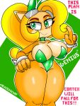  activision anthro bandicoot blazedscarf blonde_hair blush breasts bunny_costume choker clothing coco_bandicoot costume crash_bandicoot_(series) eyewear female fur goggles hair hi_res huge_thighs jewelry mammal marsupial necklace text thick_thighs video_games wide_hips 