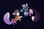  angel_(naviheart) arthropod butterfly canid canine canis chibi duo ether_(character) female feral floating fox glowing glowing_body hi_res insect jar lepidopteran male mammal naviheart night red_fox silver_fox smile space sparkles wolf 