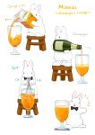  alcohol animal black_bow bow bowtie champagne champagne_bottle commentary_request cup drink_carton drinking_glass goblet_glass juice juice_box lilac_(p-f_easy) no_humans orange_juice original pouring rabbit rearing stirring stool translation_request white_background white_rabbit_(animal) 