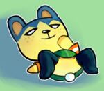  animal_crossing anonymous_artist anthro bedroom_eyes blue_body blue_fur clothed clothing cute_expression featureless_crotch female freckles fur lagomorph leporid low_res lying mammal narrowed_eyes nintendo no_underwear pippy_(animal_crossing) rabbit seductive shaded simple_background smile solo spread_legs spreading video_games yellow_body yellow_fur 