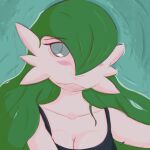  1:1 blue_eyes blush clothed clothing female front_view gardevoir hair hi_res lying new_life nintendo on_back partially_submerged pok&eacute;mon pok&eacute;mon_(species) shaded smile solo swimwear video_games water 
