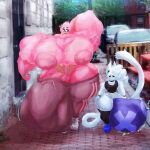 1:1 anthro balls barely_contained big_balls big_bulge big_butt big_muscles big_pecs big_penis bottomwear bulge butt canid canine canis casual_erection clothed clothing demon detailed_bulge domestic_cat donut_von_nillastawberry_(lumiink) duo erection felid feline felis footwear genital_outline genitals hi_res huge_balls huge_bulge huge_butt huge_pecs huge_penis hyper hyper_balls hyper_bulge hyper_genitalia hyper_penis jockstrap legwear lumi_(lumiink) lumiink male male/male mammal muscular pants pecs penis penis_outline pink_body public shirt shoes sweatpants tank_top thick_thighs thigh_highs thong topless topwear underwear unknown_species white_body wolf