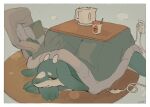 2026 3_fingers ambiguous_anthro ambiguous_gender anthro armchair bedding blanket border chair circle_eyebrows claws container dragon eyebrows eyes_mostly_closed finger_claws fingers floppy_ears food furniture futon green_body grey_background heat_(temperature) heated hi_res horn japanese_description kemono kotatsu lying mythological_creature mythological_scalie mythology narrowed_eyes noodles on_front open_mouth open_smile outlet pillow plug ramen red_eyes relaxing scalie simple_background sme4 smile snout solo steam table tail thick_tail watermark white_body white_border white_eyebrows