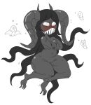  &lt;3 big_hair black_hair blush breasts cleavage clothed clothing covering covering_breasts crossed_arms dark_body dark_hair demon empty_eyes female grey_body hair hi_res horn horned_humanoid humanoid long_hair looking_at_viewer mhdrawin navel nude sharp_teeth simple_background siren_(the_binding_of_isaac) solo teeth the_binding_of_isaac_(series) the_siren thick_thighs video_games white_background white_eyes wide_hips 