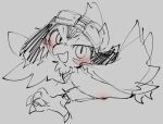 accipitrid accipitriform anthro avian beak bird blush doneru eyewear eyewear_on_head feathered_wings feathers goggles goggles_on_head hi_res looking_at_viewer monochrome running simple_background sketch smile solo talons west_(nettsuu) winged_arms wings 