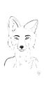  ambiguous_gender anthro canid canine chest_tuft digital_drawing_(artwork) digital_media_(artwork) fox fur hi_res inner_ear_fluff justkittenaround looking_at_viewer mammal monochrome mouth_closed neck_tuft red_fox simple_background sketch snout solo tuft 