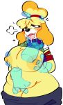  animal_crossing anthro belly big_breasts blush breasts canid canine canis chubby_female clothing digital_media_(artwork) disembodied_hand domestic_dog female fur genitals ghost_hands hair hi_res isabelle_(animal_crossing) mammal mxnster_fxcker nintendo nipples open_mouth pussy slightly_chubby smile thick_thighs video_games wide_hips yellow_body yellow_fur 