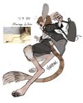  2022 absurd_res anthro backpack biped black_eyes bottomwear brown_hair clothed clothing dipodid english_text hair hi_res jerboa jumping korean_text male mammal rodent shaded shorts simple_background solo sparrowl tail_tuft text tuft white_background 
