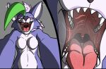  anthro bodily_fluids breasts canid canine canis ear_piercing ear_ring eyelashes eyeshadow featureless_breasts female five_nights_at_freddy&#039;s five_nights_at_freddy&#039;s:_security_breach fur green_highlights grey_background hair highlights_(coloring) looking_at_viewer makeup mammal mouth_shot navel open_mouth pen-and-paper piercing pink_tongue purple_body purple_eyeshadow purple_fur ring_piercing roxanne_wolf_(fnaf) saliva scottgames sharp_teeth simple_background solo teeth tongue uvula video_games white_body white_fur white_hair wolf yellow_eyes 
