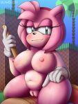  absurd_res amy_rose anthro areola big_breasts breasts clothing eulipotyphlan female genitals gloves hair handwear hedgehog hi_res holding_object jwecchi mammal pink_body pink_hair pussy seductive sega smile smirk solo sonic_the_hedgehog_(series) thick_thighs 