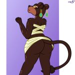  absurd_res anthro butt clothing colty8 ear_piercing ear_ring felid female hi_res lion mammal pantherine piercing ring_piercing solo zuri_(colty8) 