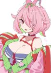  +_+ 1girl animal_ear_fluff animal_ears azuchi_momo breasts censored choker collarbone commentary_request dated fox_ears fox_girl green_hair green_ribbon hair_over_one_eye hair_ribbon highres kichihachi large_breasts long_hair looking_at_viewer multicolored_hair nijisanji pink_eyes pink_hair red_choker ribbon short_hair simple_background solo twitter_username two-tone_hair virtual_youtuber white_background 
