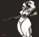  anthro big_breasts big_nipples black_nipples bovid breasts caprine eyewear female fur genitals glasses hair hellpup_(artist) hi_res holding_object holding_weapon horn magnolia_leclerc_(hellpup) male mammal muscular muscular_anthro muscular_female nipples nude pussy ranged_weapon sheep simple_background solo thick_thighs weapon white_body white_fur 