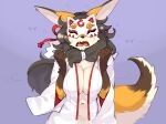  anthro breasts canid canine clothed clothing female fox fur hair hi_res kame_3 kemono looking_at_viewer mammal mask masked_fox_(kame_3) orange_body orange_fur solo white_body white_fur 