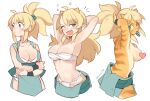  1girl absurdres adjusting_hair blonde_hair breasts censored furry furry_female green_eyes heart heart_censor highres large_breasts long_hair looking_at_viewer original short_hair sui_(suizilla) tiger_girl transformation 