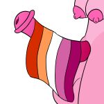  anthro balls big_balls big_breasts big_penis breasts chesapeake_(artist) dragon genitals gynomorph hi_res huge_balls huge_penis hyper hyper_genitalia hyper_penis intersex lesbian_pride_colors lgbt_pride nipples penis pink_body pink_scales pride_color_flag pride_colors scales solo 