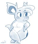  anthro barbie_doll_anatomy blue_theme breasts buzzkillbluefish featureless_breasts female hand_on_own_hip nidorina nini_(abgallery) nintendo nude pok&eacute;mon pok&eacute;mon_(species) short_stack sketch solo spots video_games wide_hips 