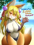  absurd_res anthro beach big_breasts bikini blush breasts canid canine clothed clothing faroula_twitt female fingers fox fur hair hi_res long_hair looking_at_viewer mammal outside seaside smile solo swimwear tongue white_body white_fur 