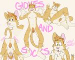  2025 anthro butt chest_tuft chuck_(p_rindustries) dialogue domestic_cat feet felid feline felis fur genitals hi_res looking_at_viewer looking_back lying male male_anthro mammal mohawk on_back p_rindustries penis pink_nose presenting presenting_hindquarters raised_tail smile solo sparkles standing striped_body striped_fur stripes tail tan_body tan_fur tuft white_body white_feet white_fur white_hands 